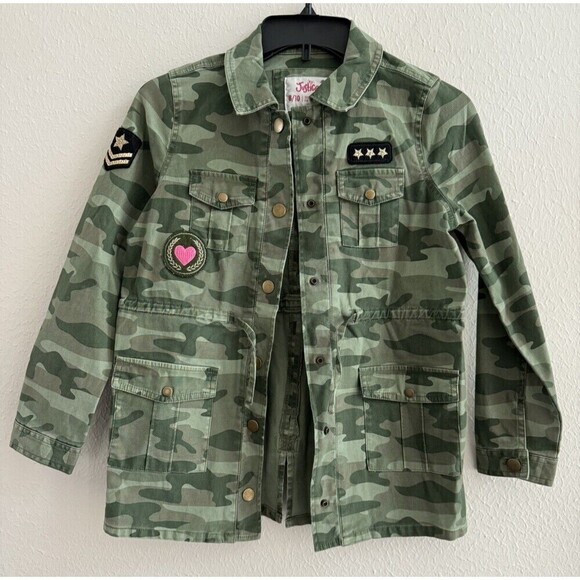 Justice Girls Camouflage Drawstring Waist Button Down Jacket Size 6/7 - Picture 2 of 15
